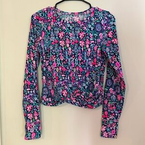 Lilly Pulitzer Luxletic women’s long sleeve top size XS navy pink flamingo leaf